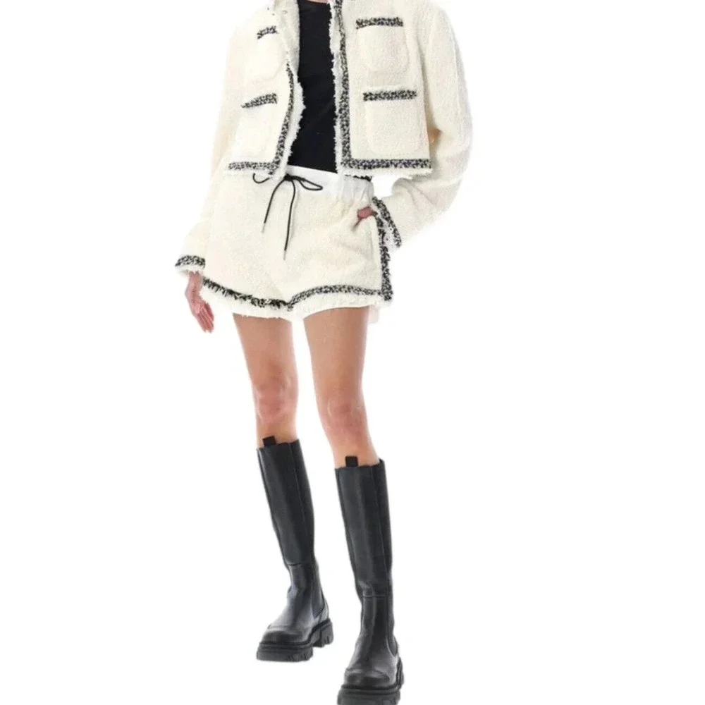 Sacai Tweed Shorts Drawcord Waist Off White Size XS- S